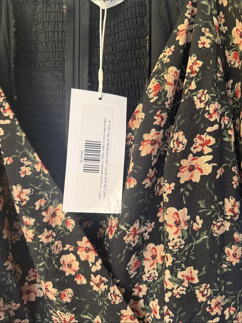 Black Floral Maxi Dress with Puff Sleeves - Picture 3 of 3